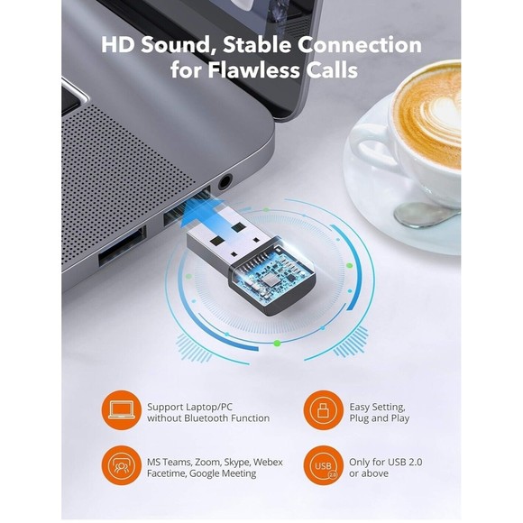 TaoTronics Bluetooth Headset with Microphone, Wireless Headset with USB Adapter - Picture 8 of 11